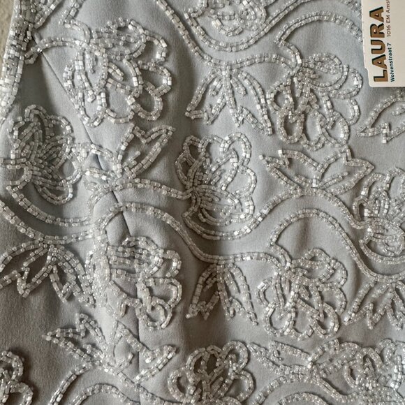 Vintage Blacktie Oleg Cassini Satin Blue Beaded Sleeveless Top Size 8P - Picture 6 of 6